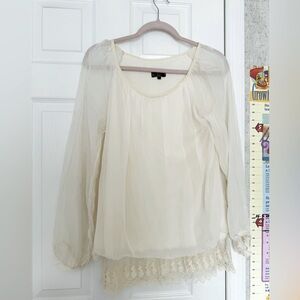 NWOT AMANTI 100% Silk Ivory white blouse large